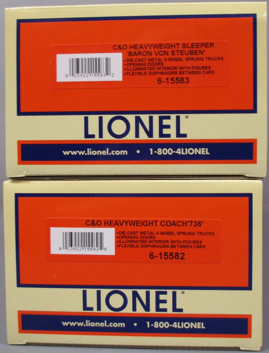 Lionel 6-15576 O Chesapeake & Ohio Heavyweight Passenger Cars (Pack of 2) NIB