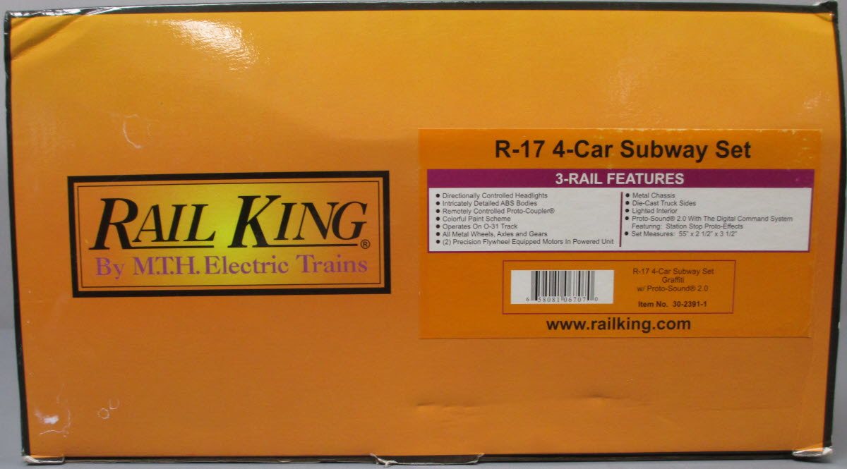 MTH 30-2391-1 O MTA Graffiti R- 17 Subway Set with Proto-Sound 2.0 (Set of 4) LN/Box