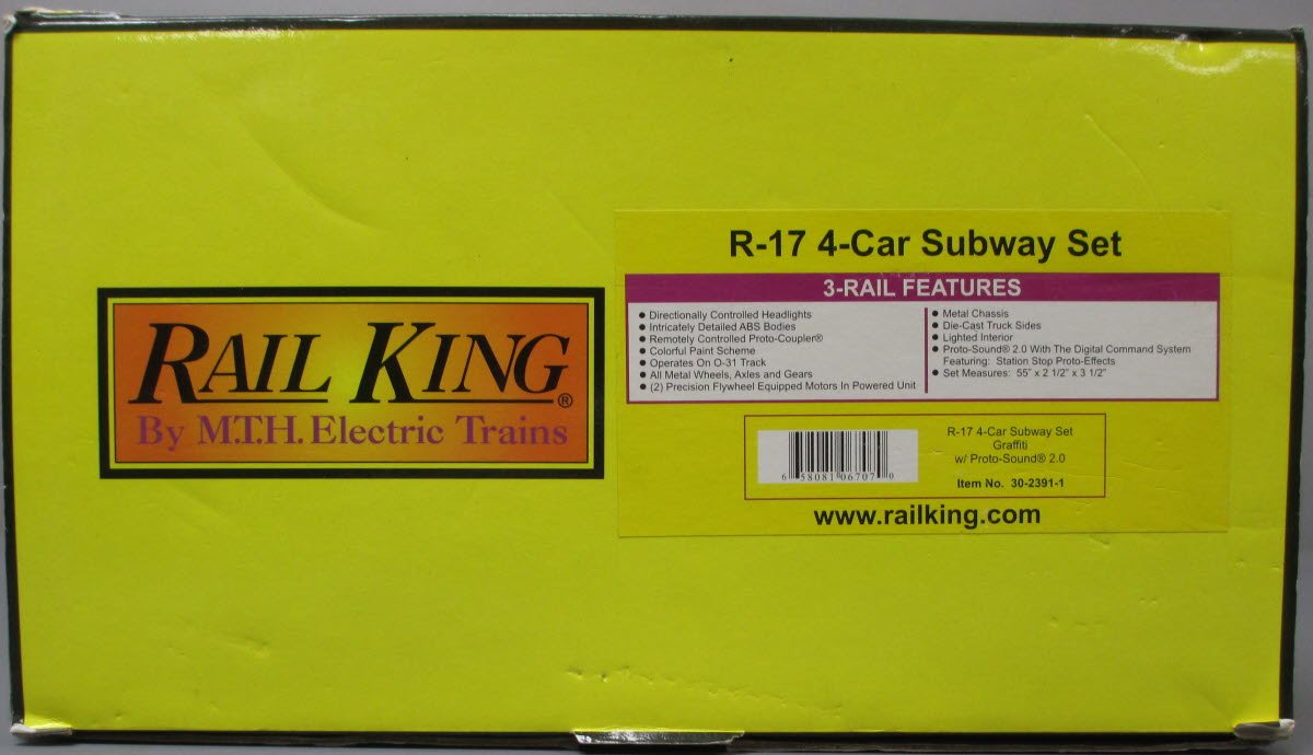 MTH 30-2391-1 O MTA Graffiti R- 17 Subway Set with Proto-Sound 2.0 (Set of 4) LN/Box