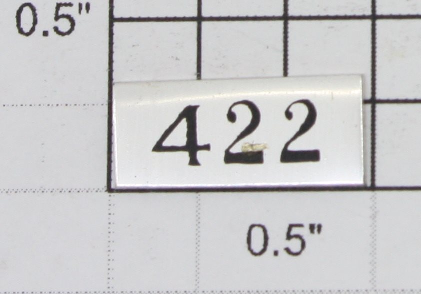 Lionel 422-1 "#422" Number Plate Sticker with Adhesive on the Back
