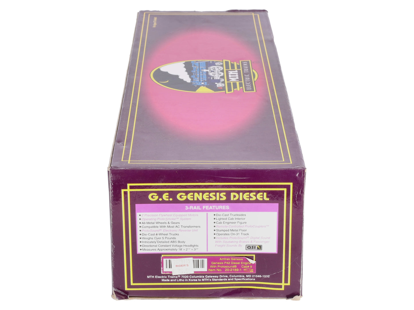MTH 20-2189-1 O Amtrak G.E. Genesis P42 Diesel Engine Cab w/PS1 #9 NIB