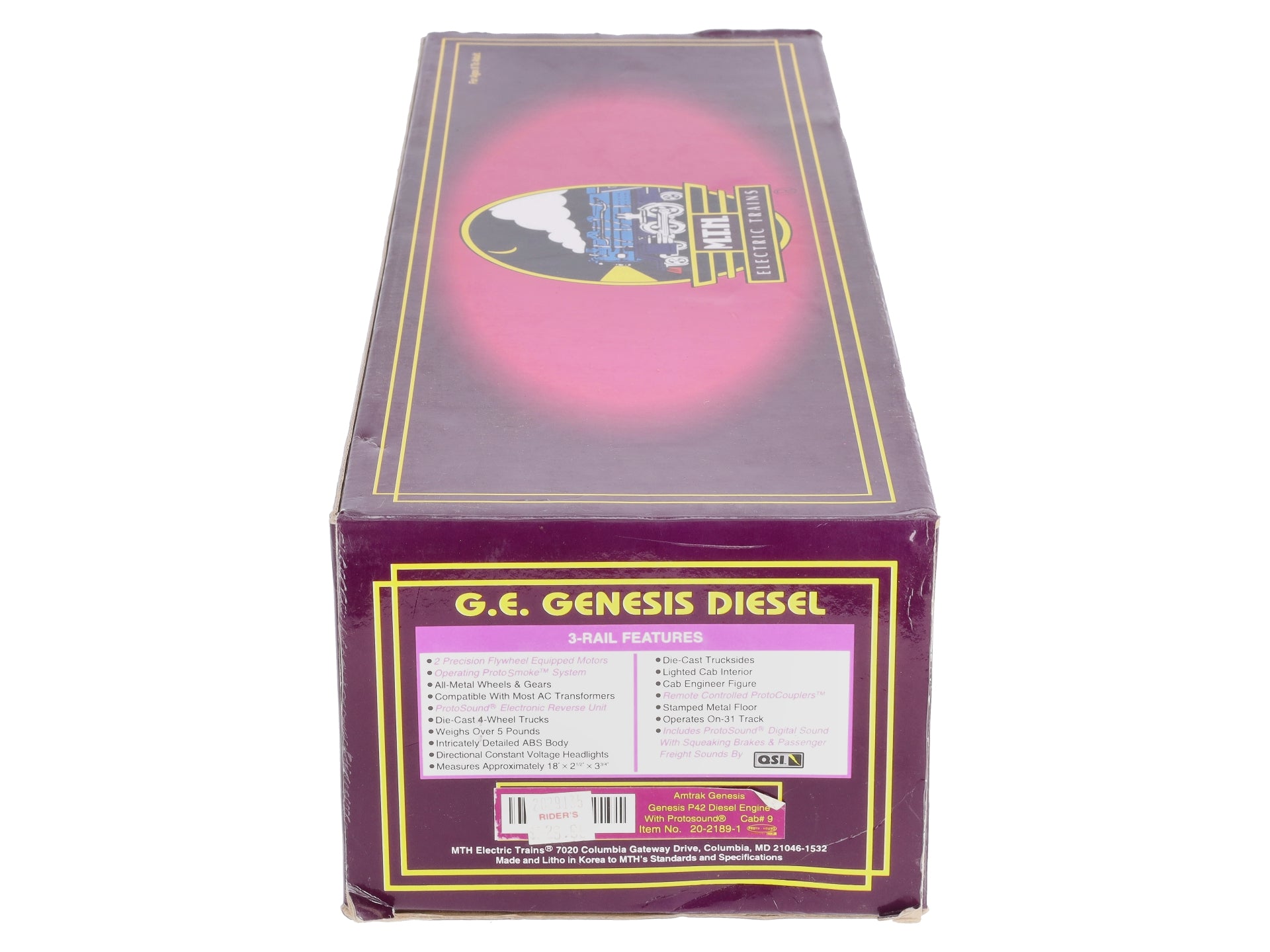 MTH 20-2189-1 O Amtrak G.E. Genesis P42 Diesel Engine Cab w/PS1 #9 NIB