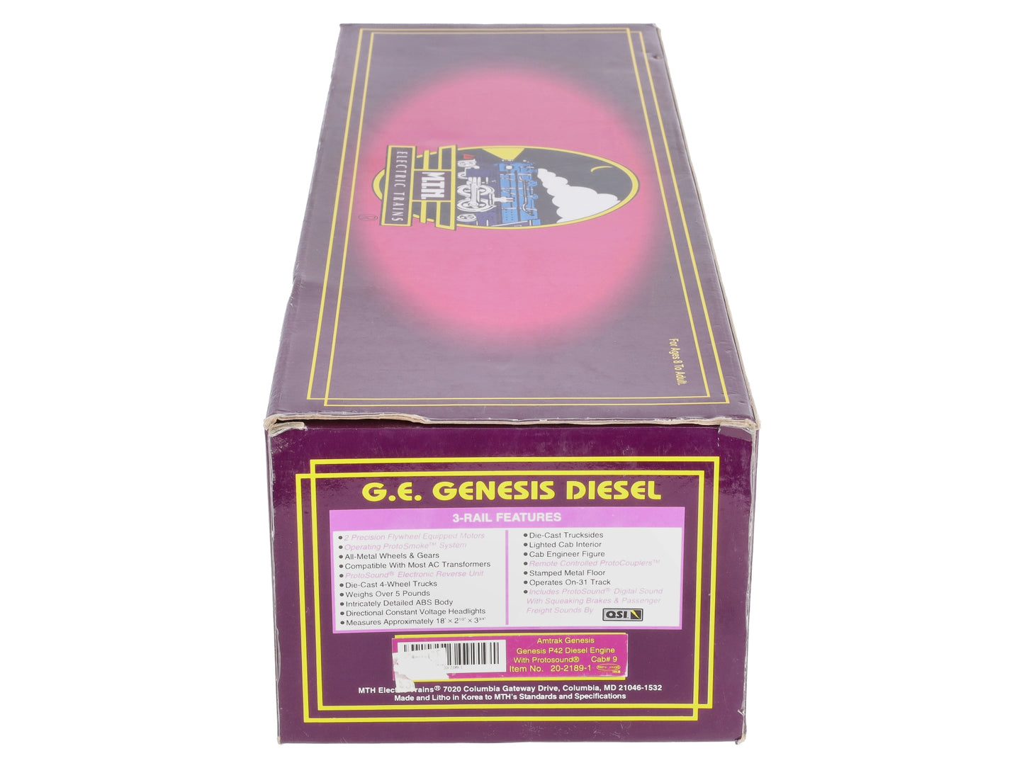 MTH 20-2189-1 O Amtrak G.E. Genesis P42 Diesel Engine Cab w/PS1 #9 NIB