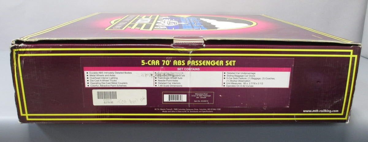 MTH 20-65019 O Milwaukee Road 70' Streamlined Passenger Car Set (Set of 5) LN/Box