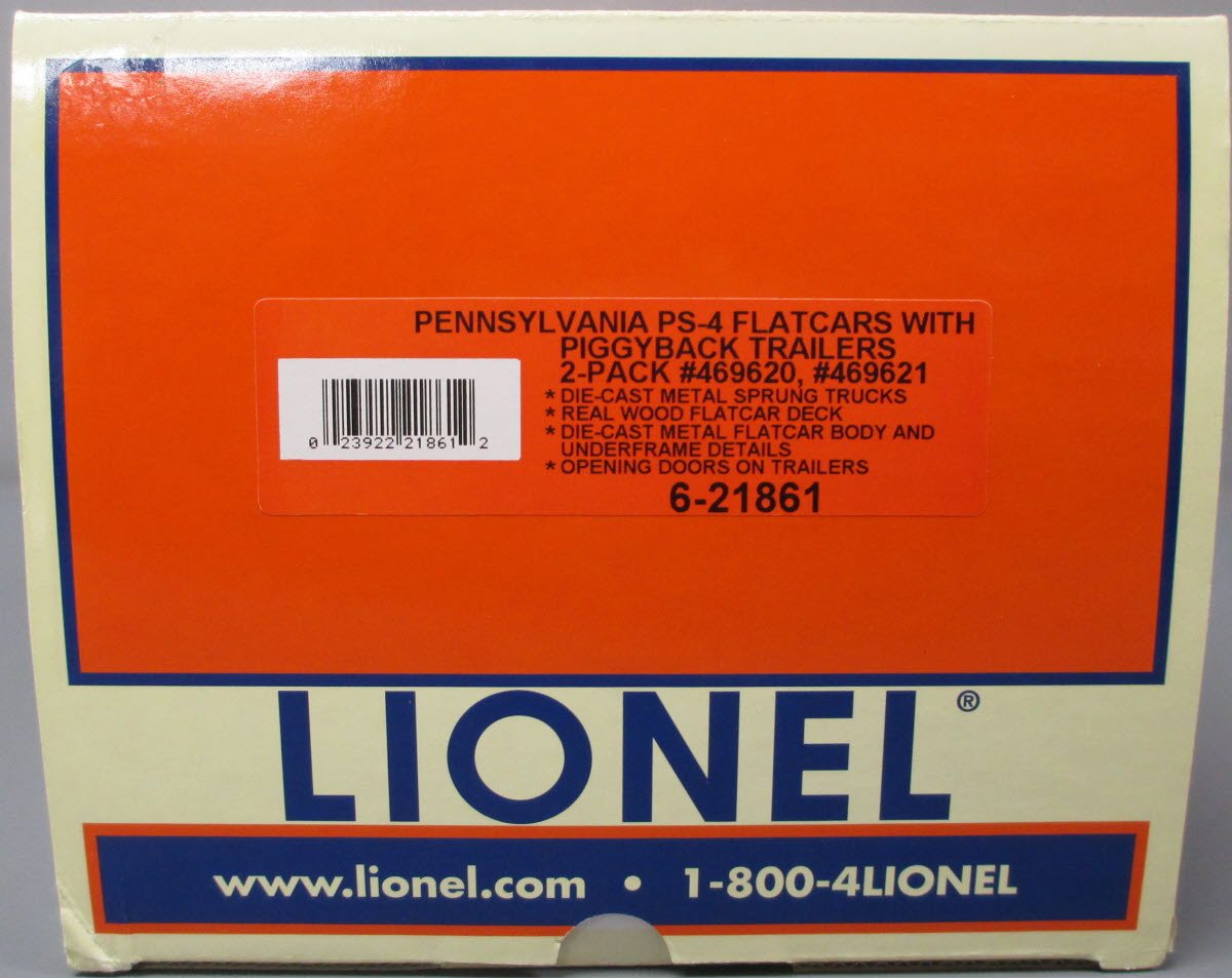 Lionel 6-21861 O Pennsylvania PS4 Flatcars with Piggyback Trailers 469620/469621 LN/Box