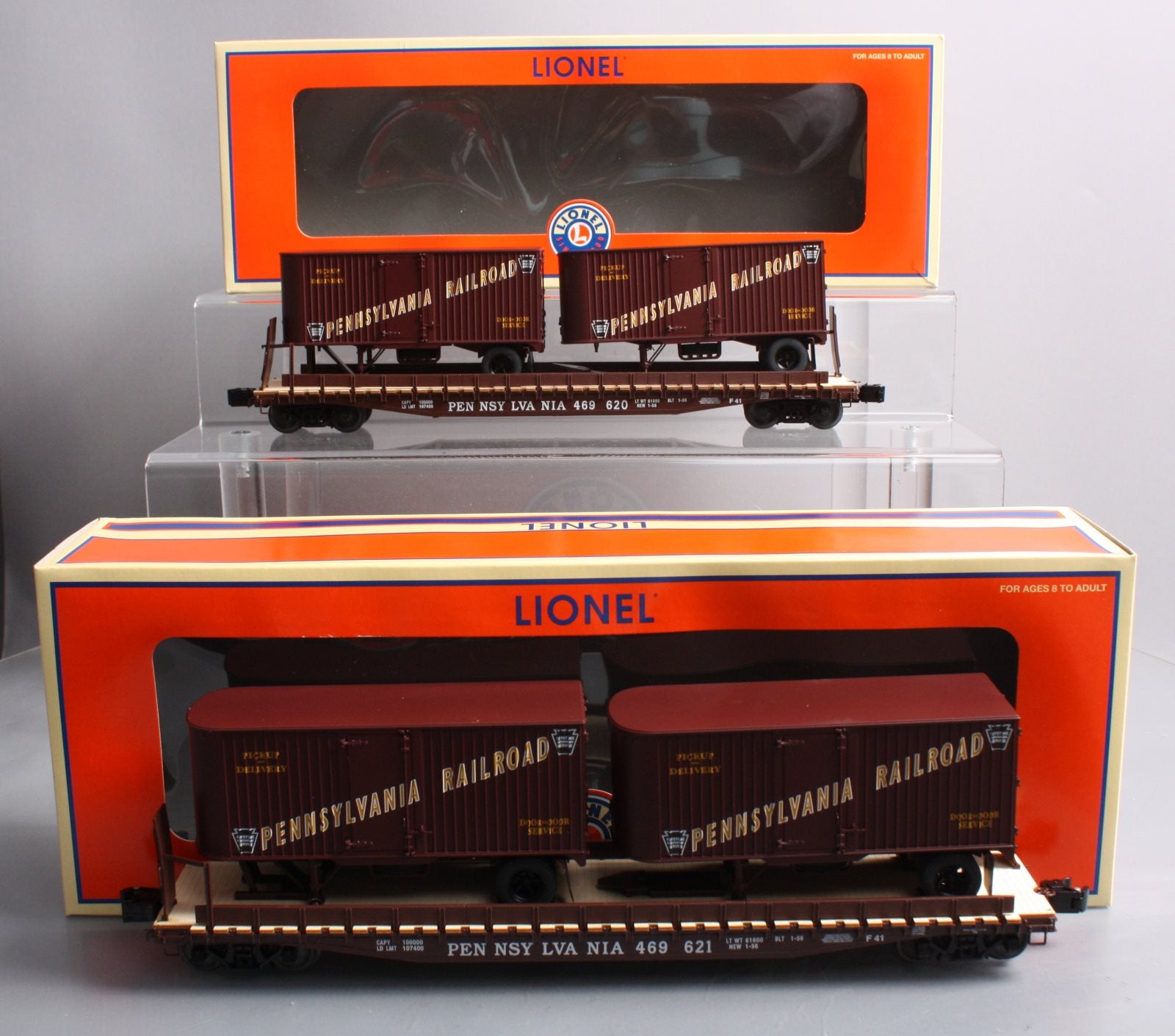 Lionel 6-21861 O Pennsylvania PS4 Flatcars with Piggyback Trailers 469620/469621 LN/Box