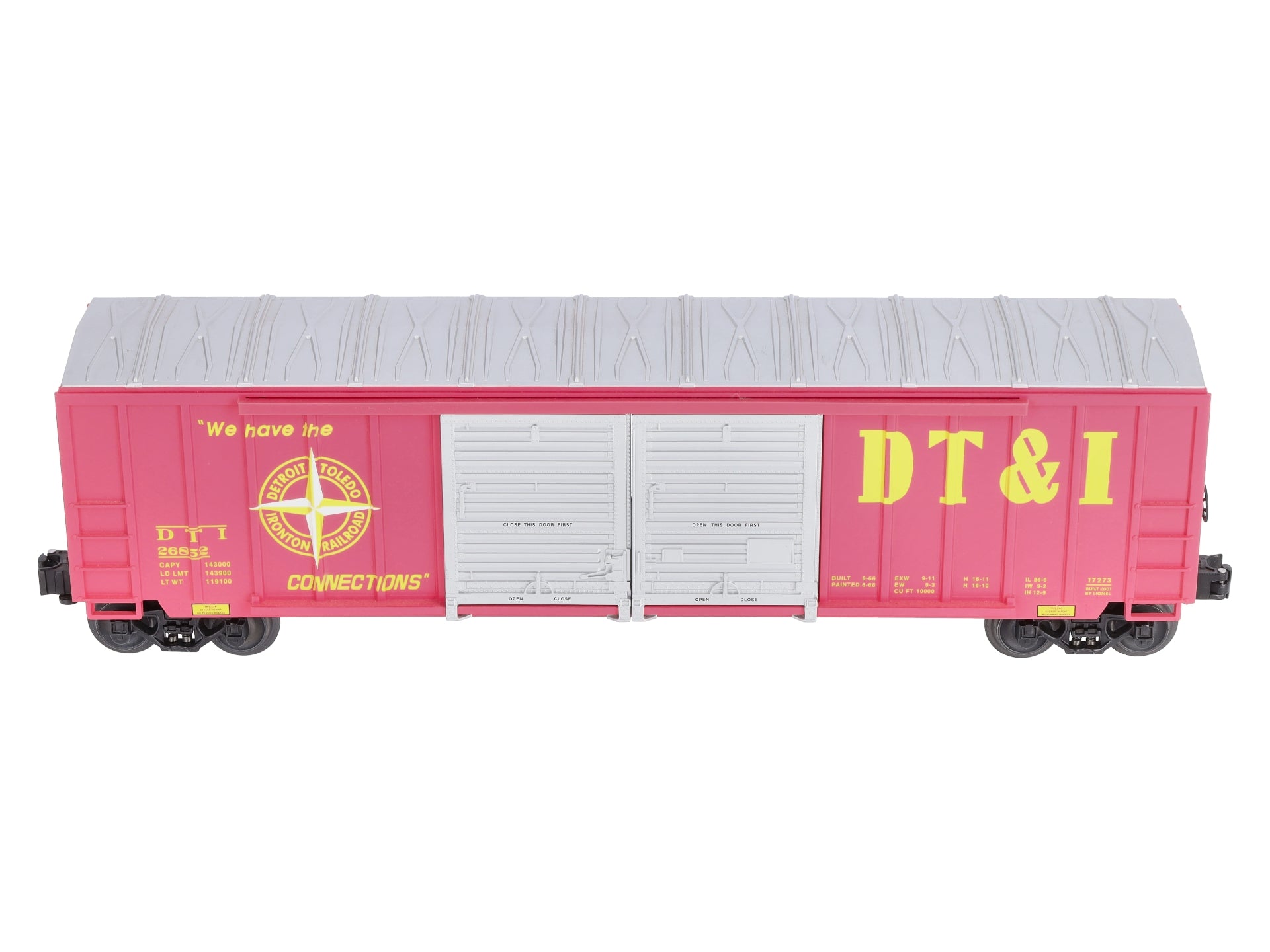 Lionel 6-17273 O Gauge DT&I  Double Door Boxcar with Auto Frames