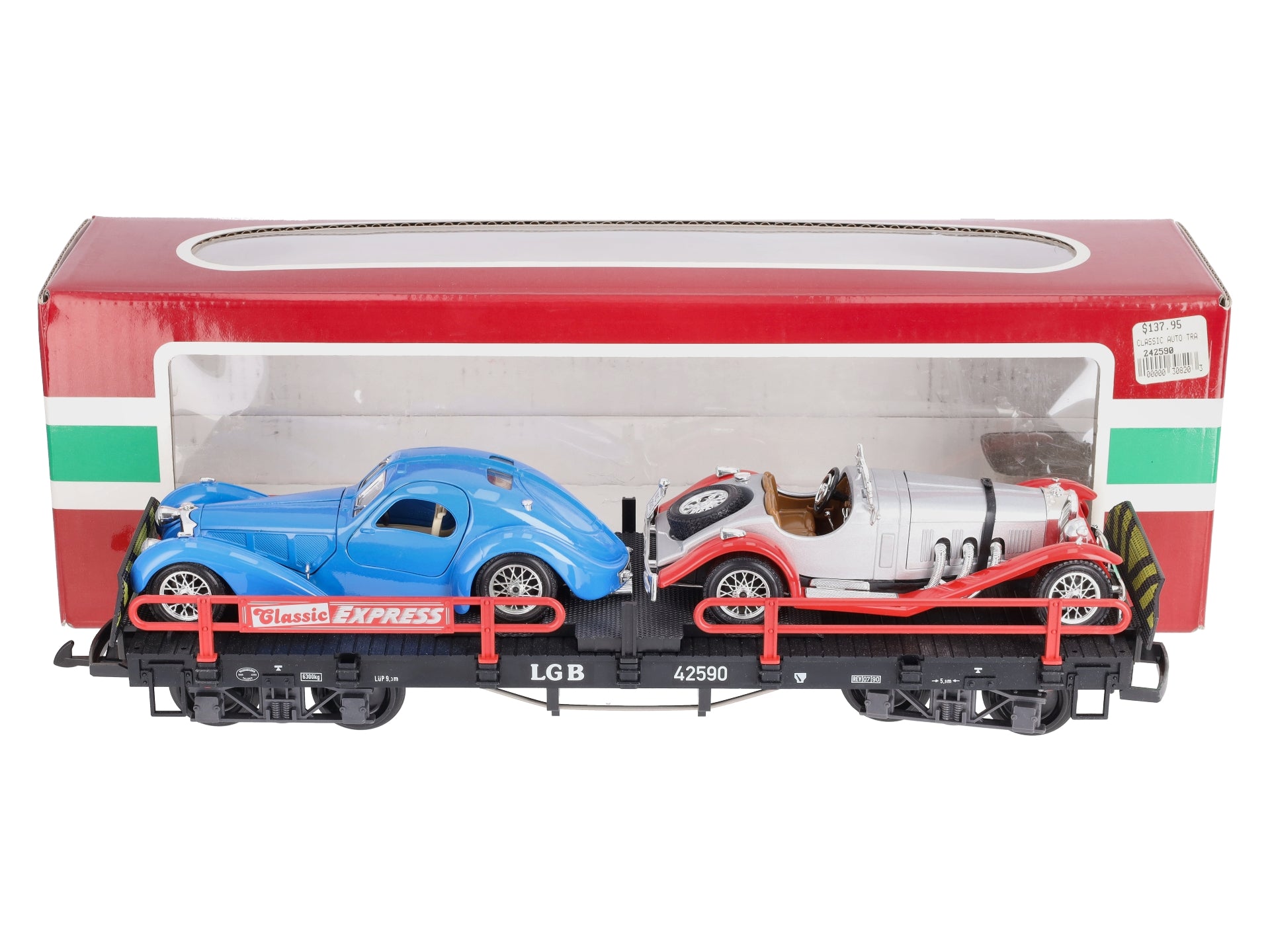 LGB 42590 G Scale LGB Flatcar with Two Roadsters