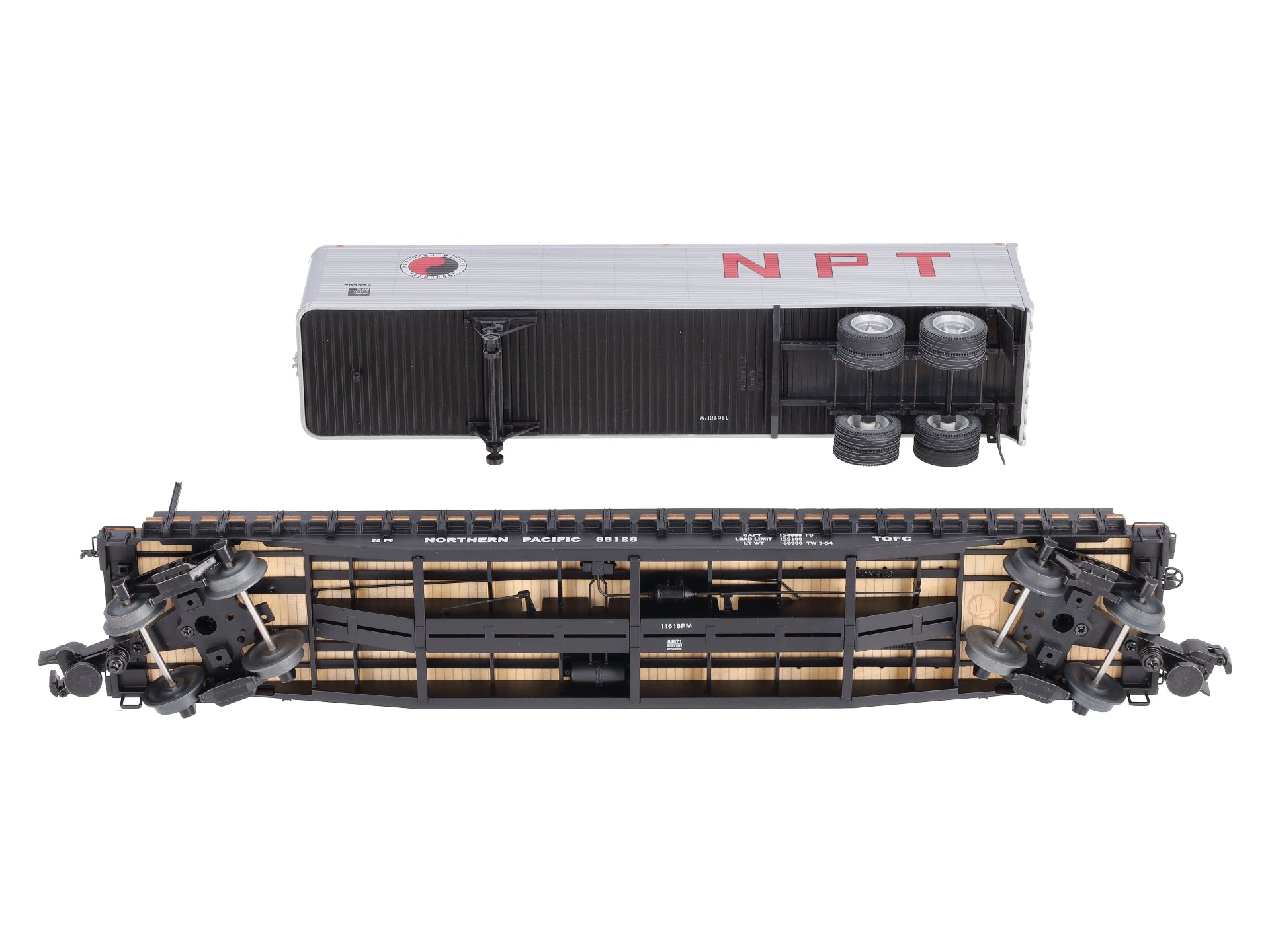 Lionel 6-84871 O Northern Pacific 50' Flatcar PS-4 with 40' Trailer #65126
