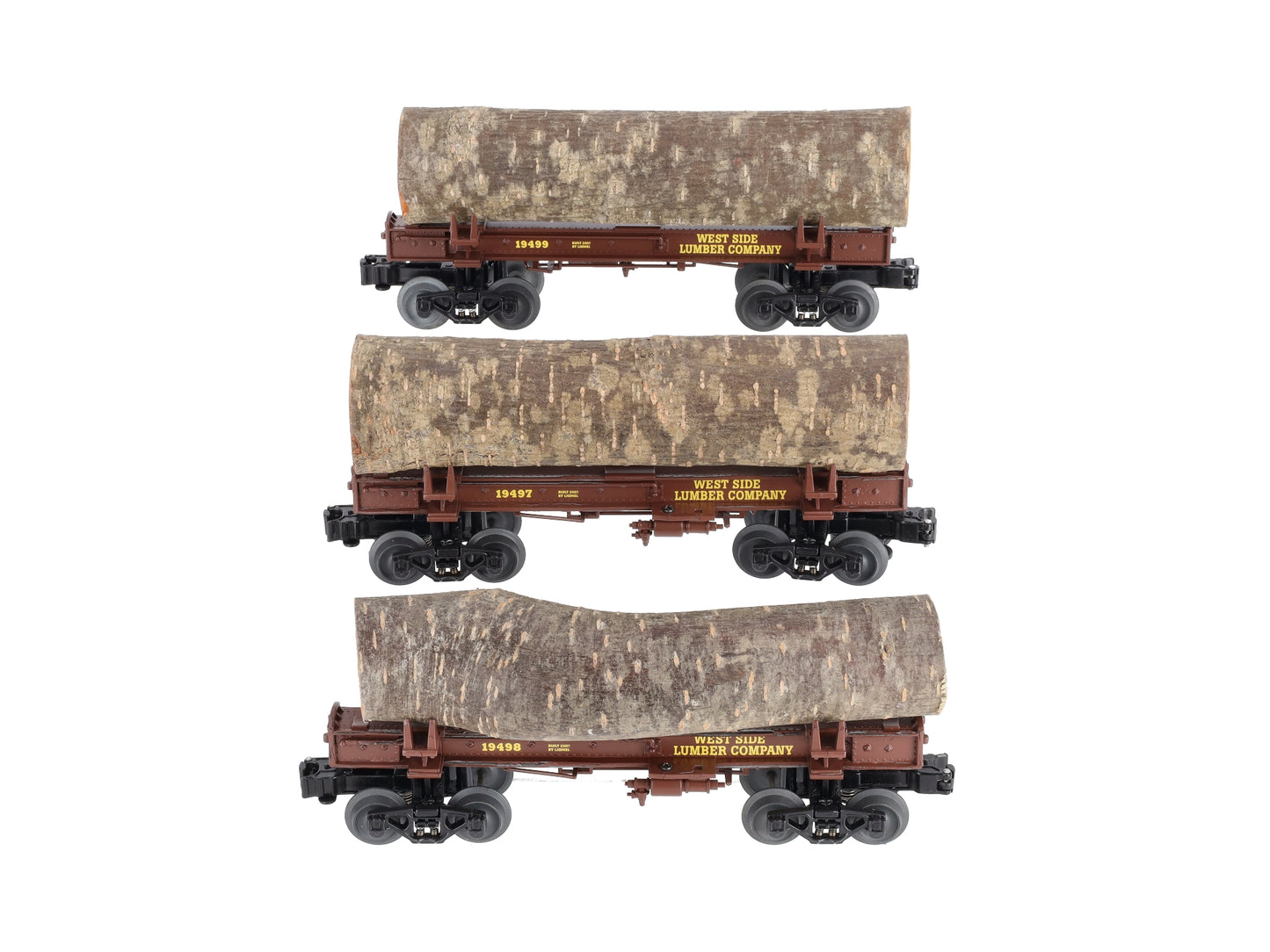 Lionel 6-19496 O West Side Lumber Skeleton Log Car (Set of 3) LN/Box