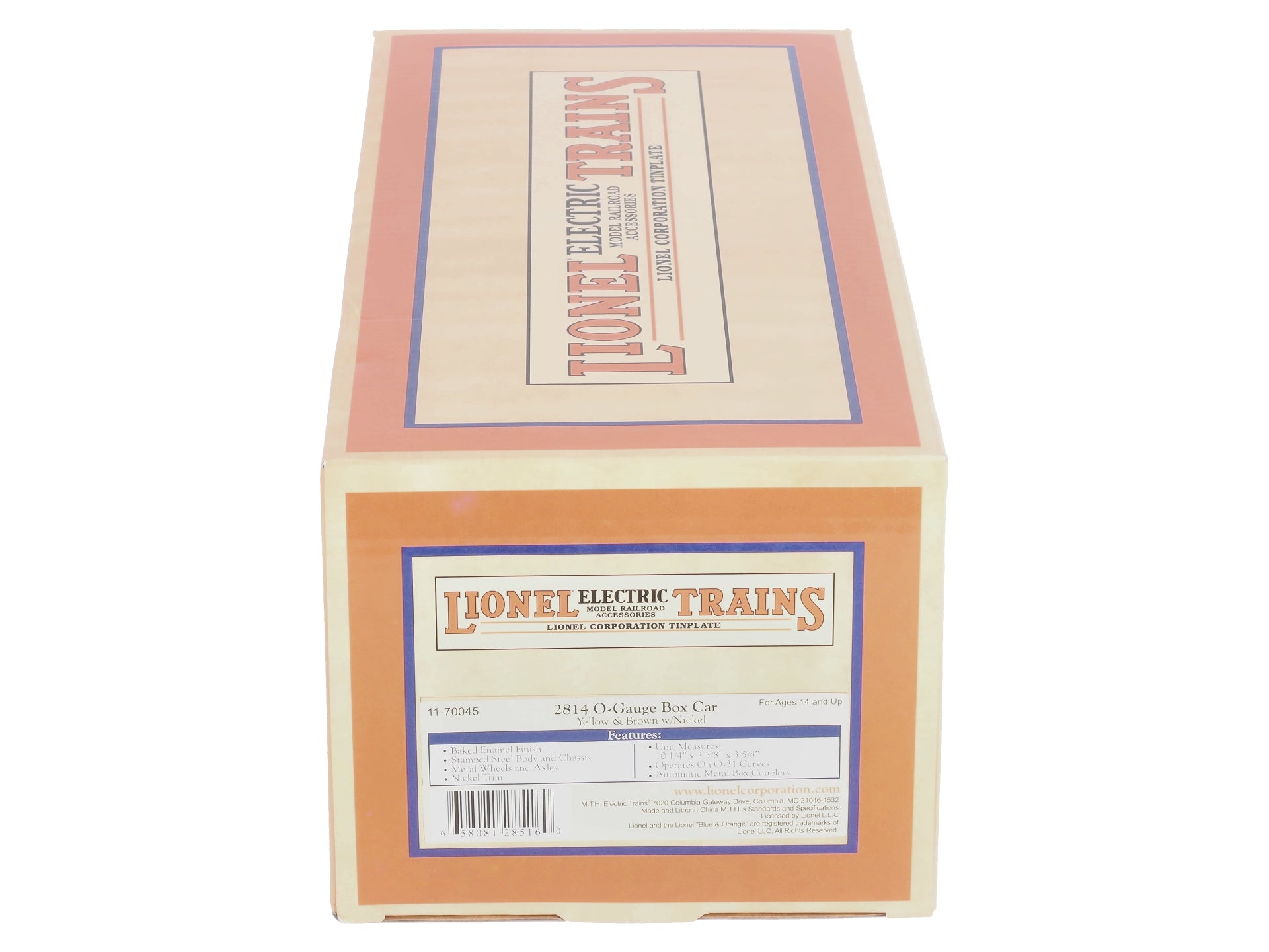 MTH 11-70045 O Gauge Tinplate #2814 Yellow & Brown Boxcar w/Nickel