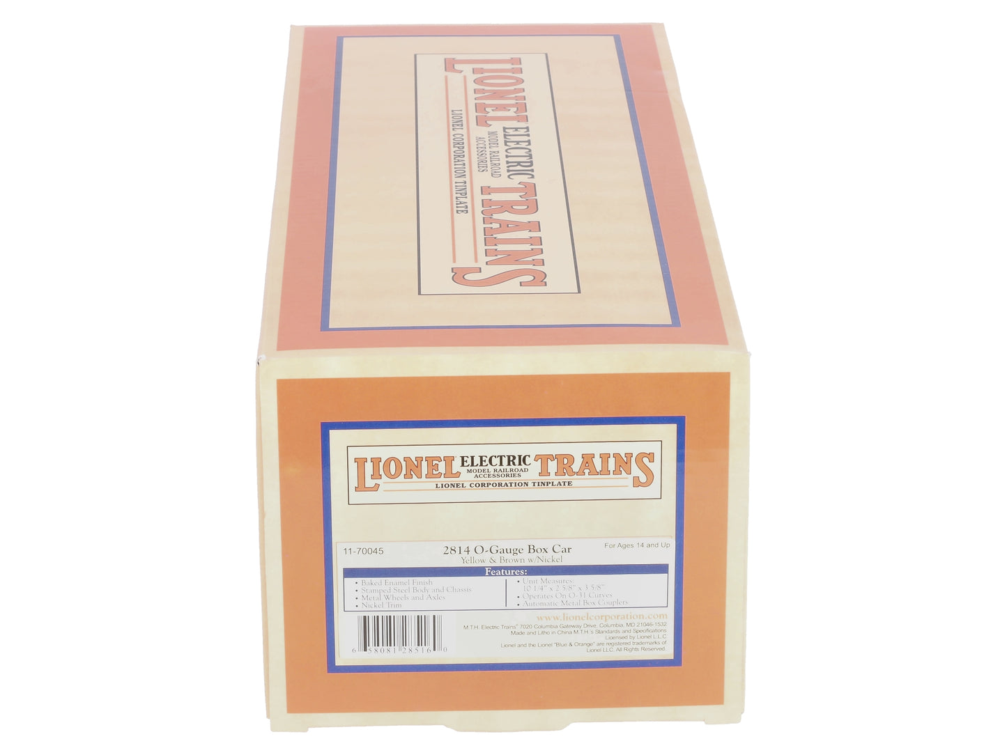MTH 11-70045 O Gauge Tinplate #2814 Yellow & Brown Boxcar w/Nickel