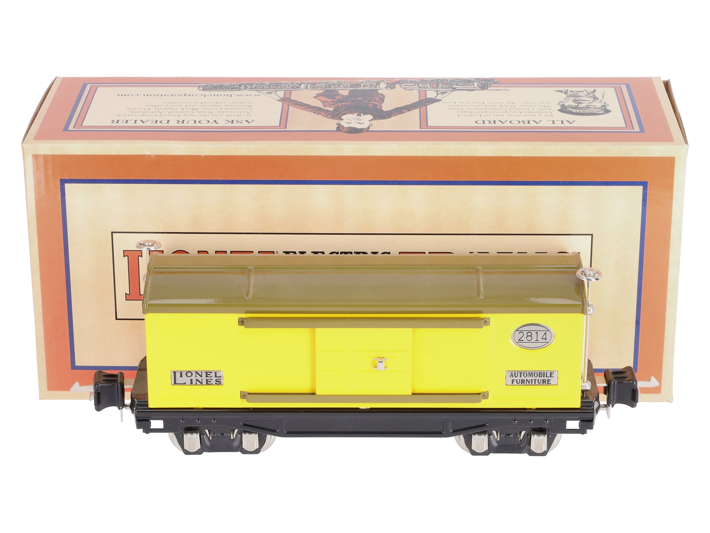 MTH 11-70045 O Gauge Tinplate #2814 Yellow & Brown Boxcar w/Nickel