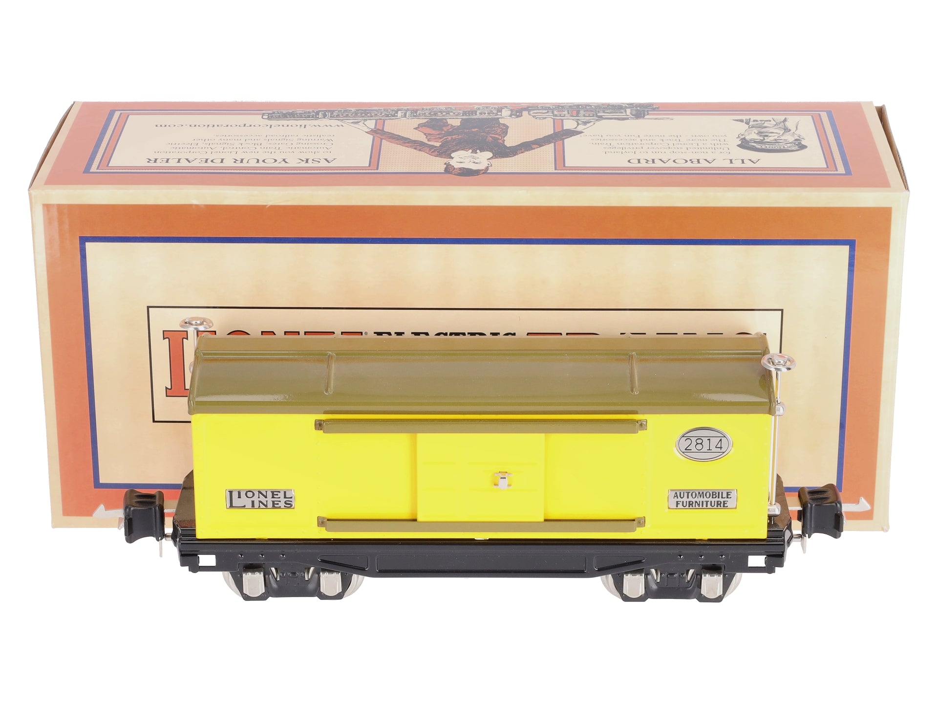 MTH 11-70045 O Gauge Tinplate #2814 Yellow & Brown Boxcar w/Nickel