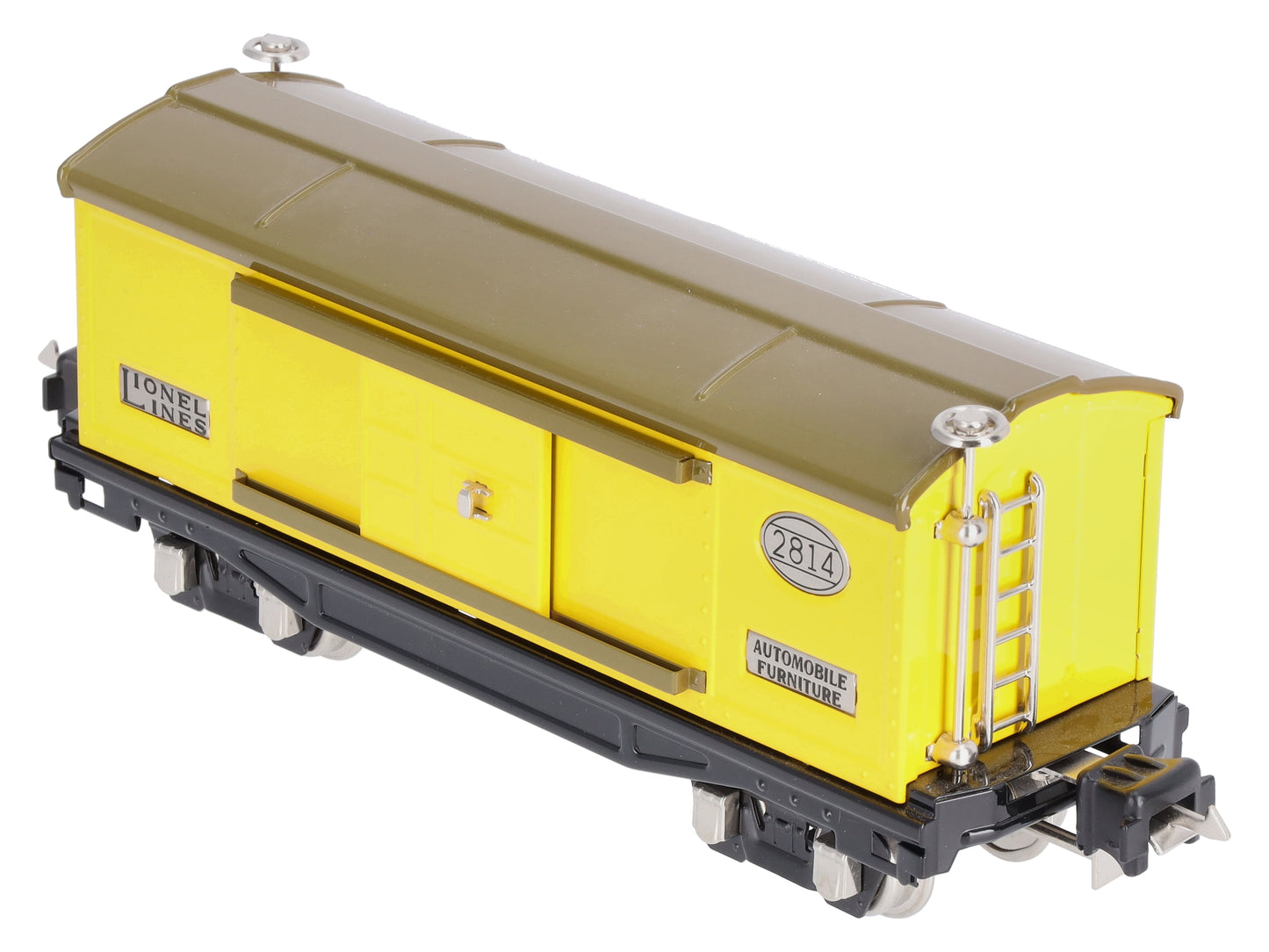MTH 11-70045 O Gauge Tinplate #2814 Yellow & Brown Boxcar w/Nickel