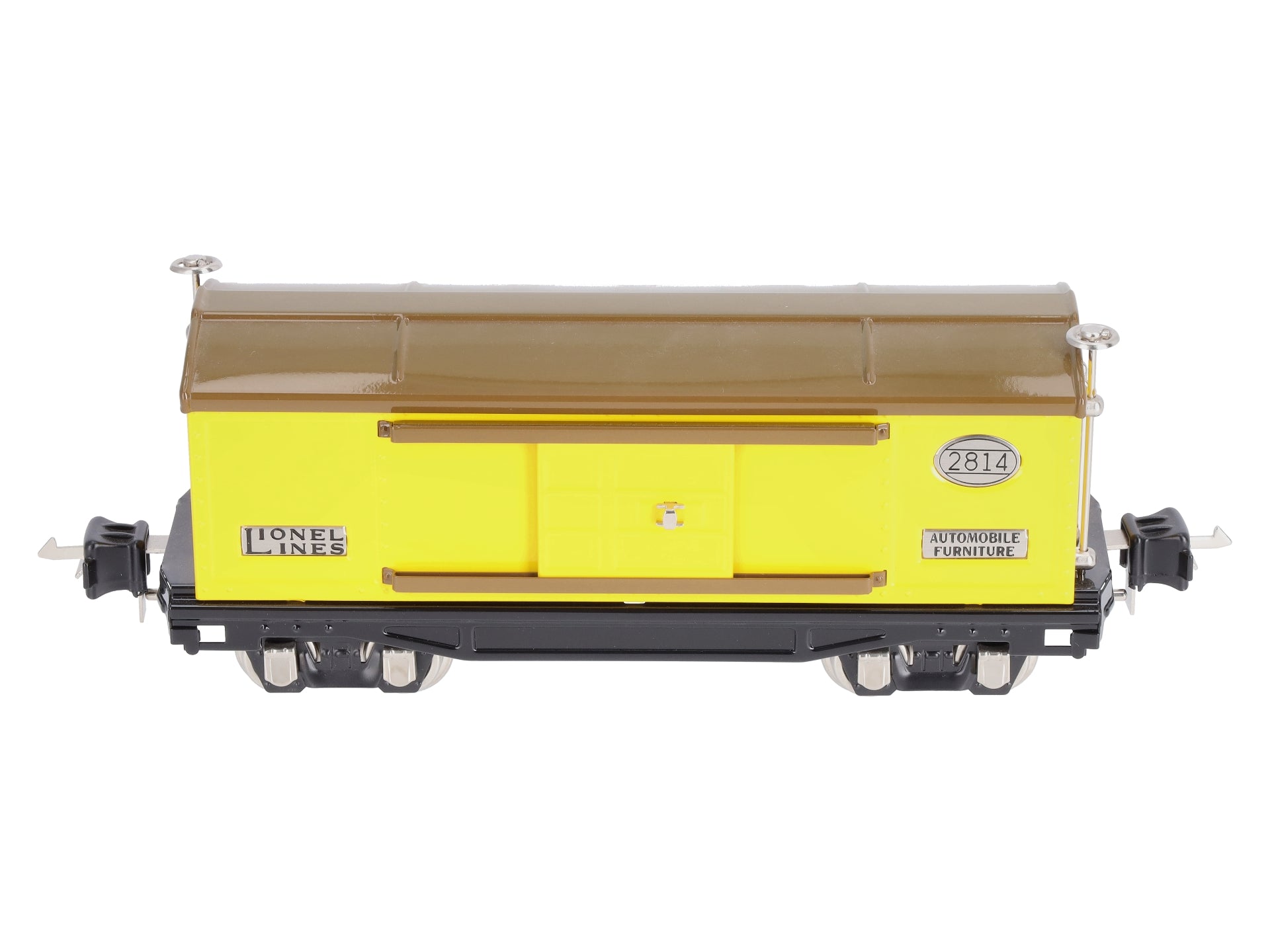 MTH 11-70045 O Gauge Tinplate #2814 Yellow & Brown Boxcar w/Nickel