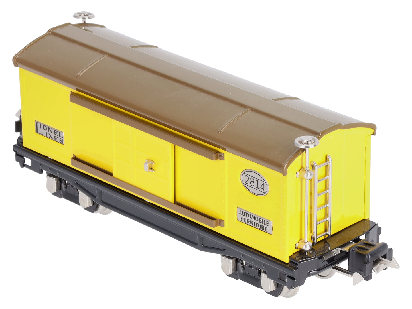 MTH 11-70045 O Gauge Tinplate #2814 Yellow & Brown Boxcar w/Nickel