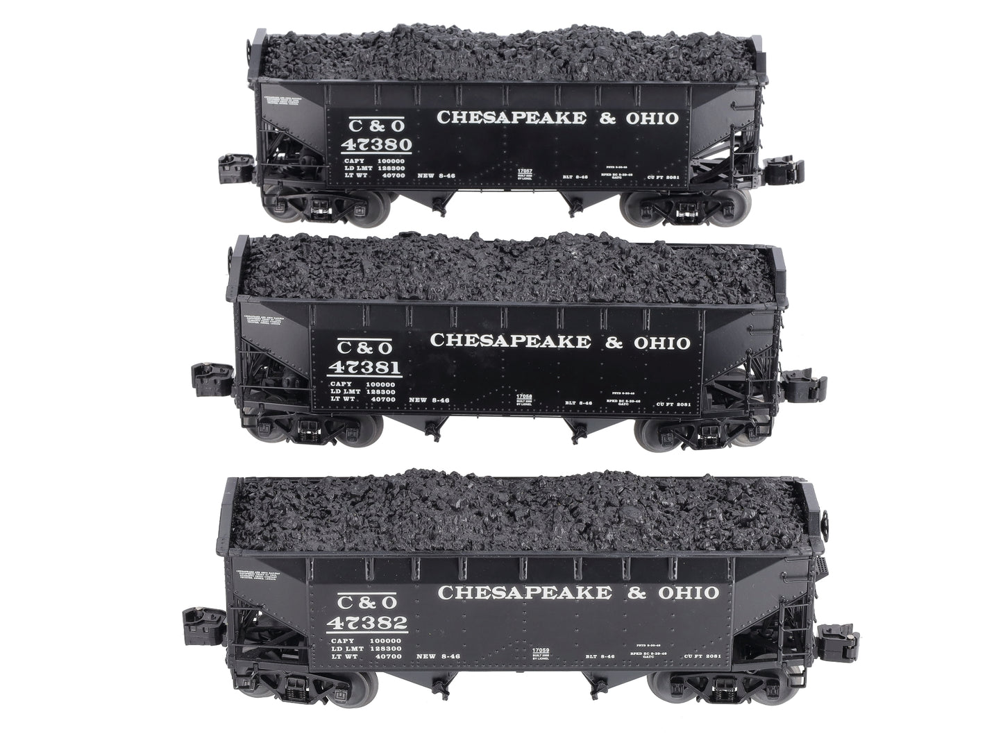 Lionel 6-11873 O Gauge Chesapeake and Ohio Offset 2-Bay Hopper (Set of 3) NIB