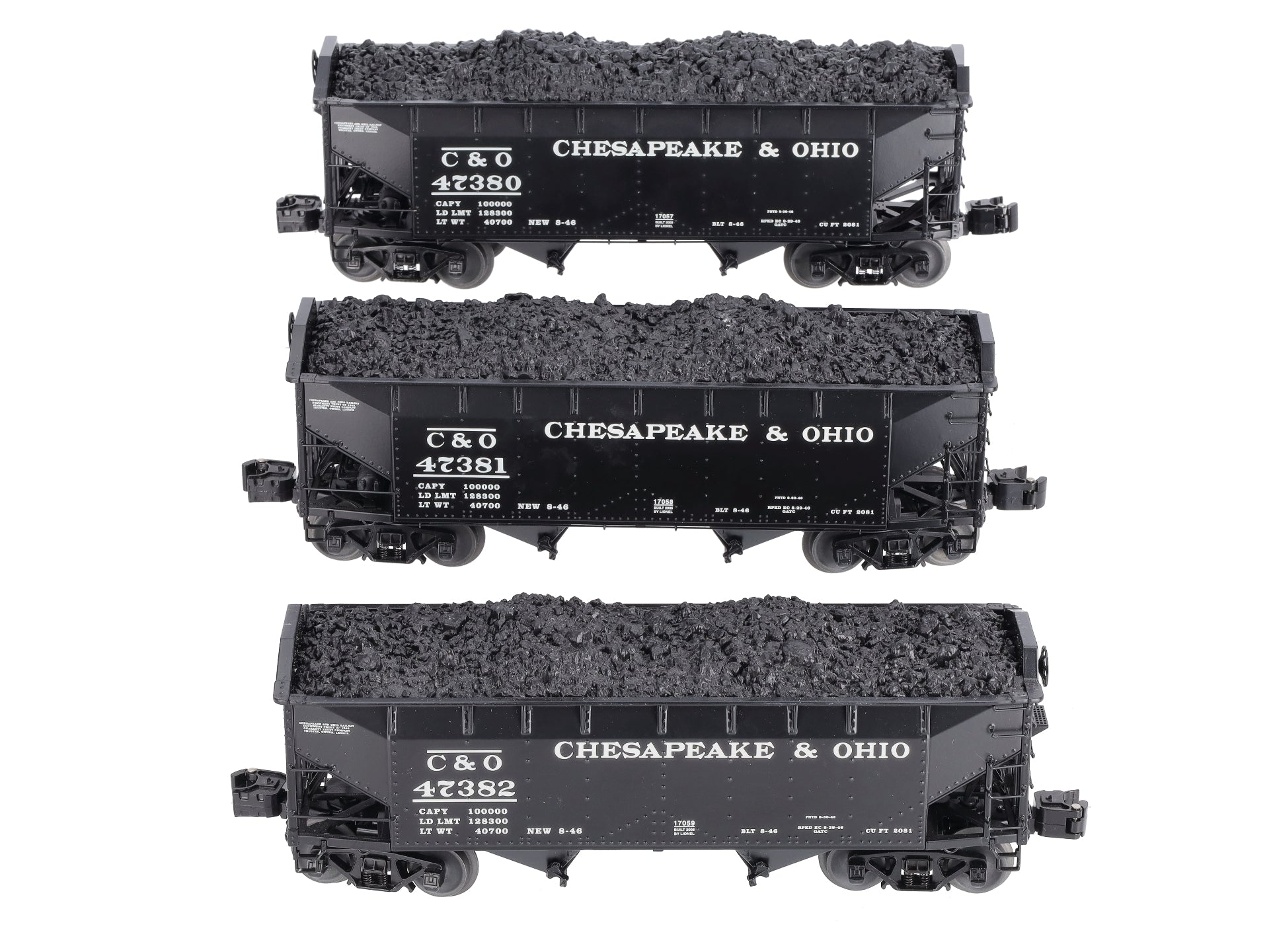 Lionel 6-11873 O Gauge Chesapeake and Ohio Offset 2-Bay Hopper (Set of 3) NIB