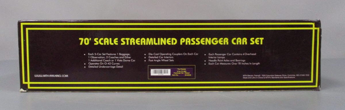 MTH 20-6549 O Gauge Chessie System 70' Streamlined Passenger Car (Set of 5) NIB