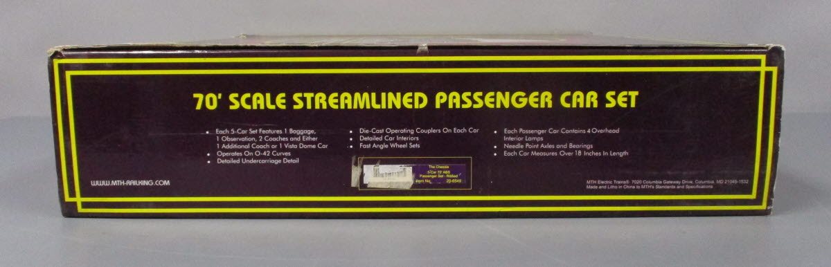 MTH 20-6549 O Gauge Chessie System 70' Streamlined Passenger Car (Set of 5) NIB