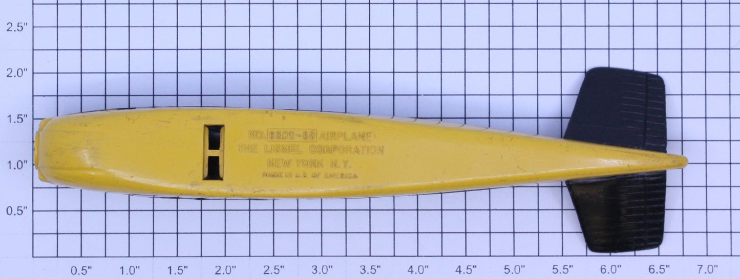 Lionel 6800-601 Black on Yellow Airplane Fuselage without Wings or Propeller