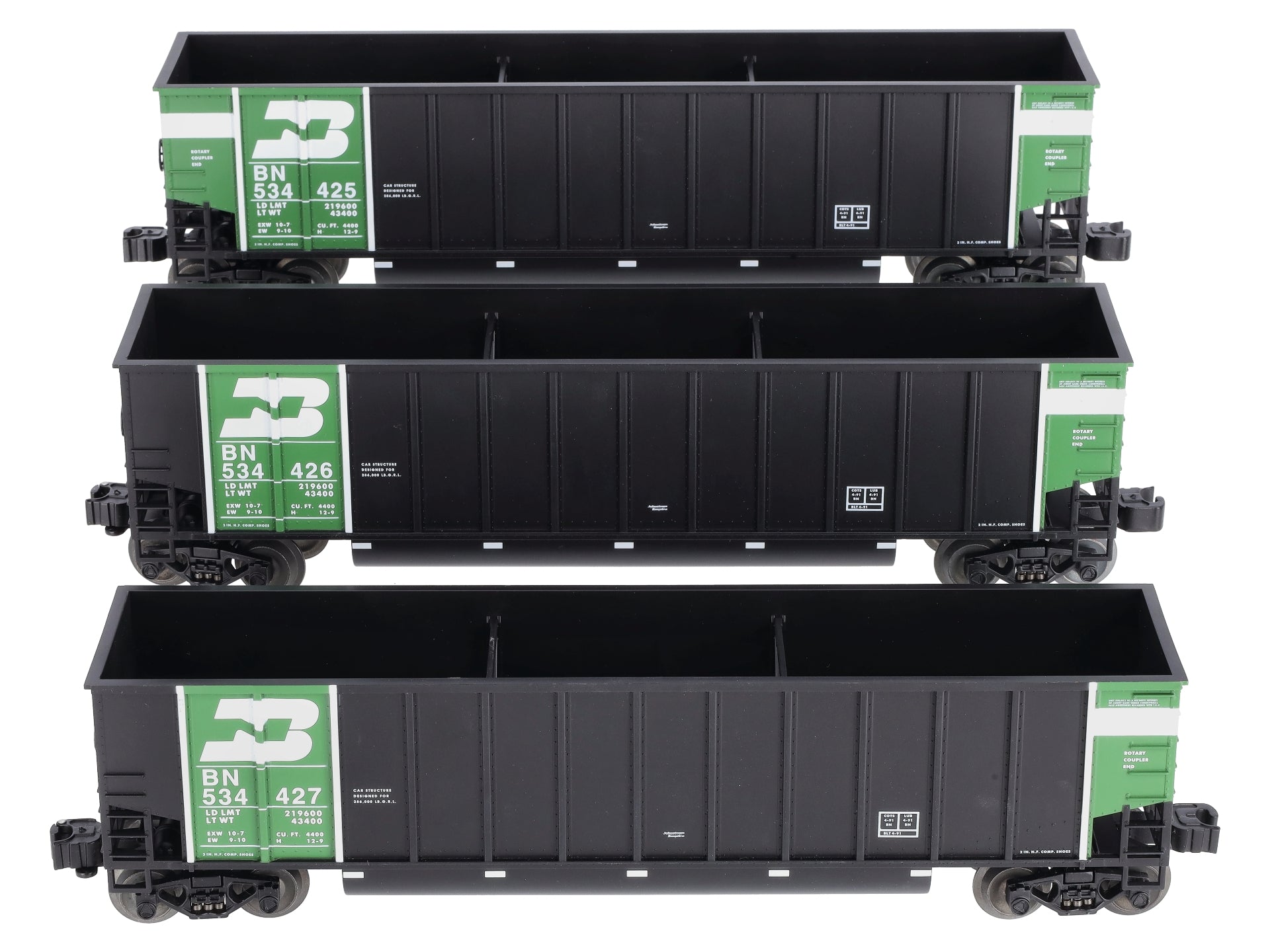 Lionel 6-17417 O Gauge Burlington Northern Rotary Bathtub Gondolas (Set of 3) EX/Box