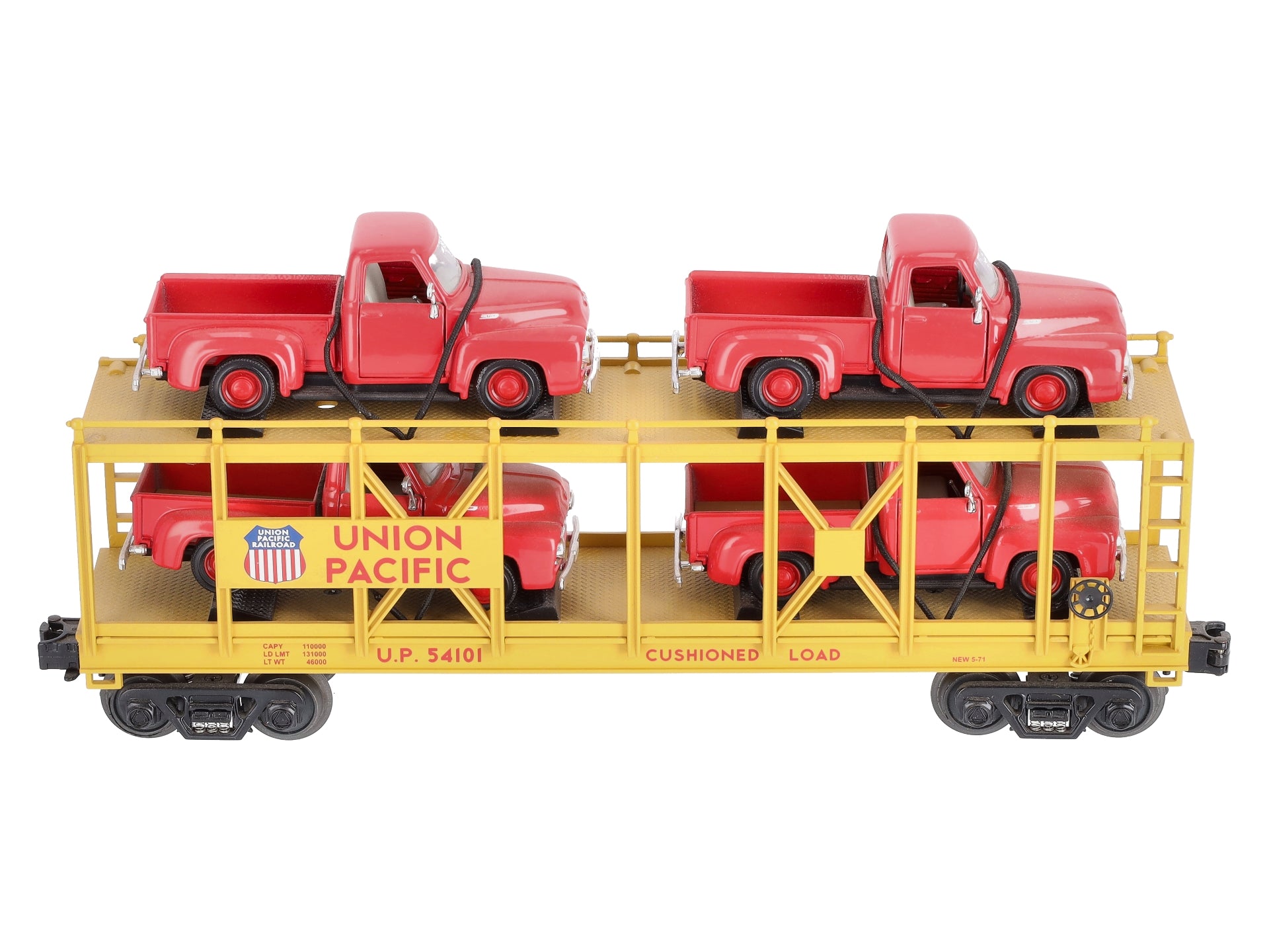 MTH 30-76065 O Union Pacific Auto Carrier Flat Car with ‘53 Ford Pickups #54101 LN/Box