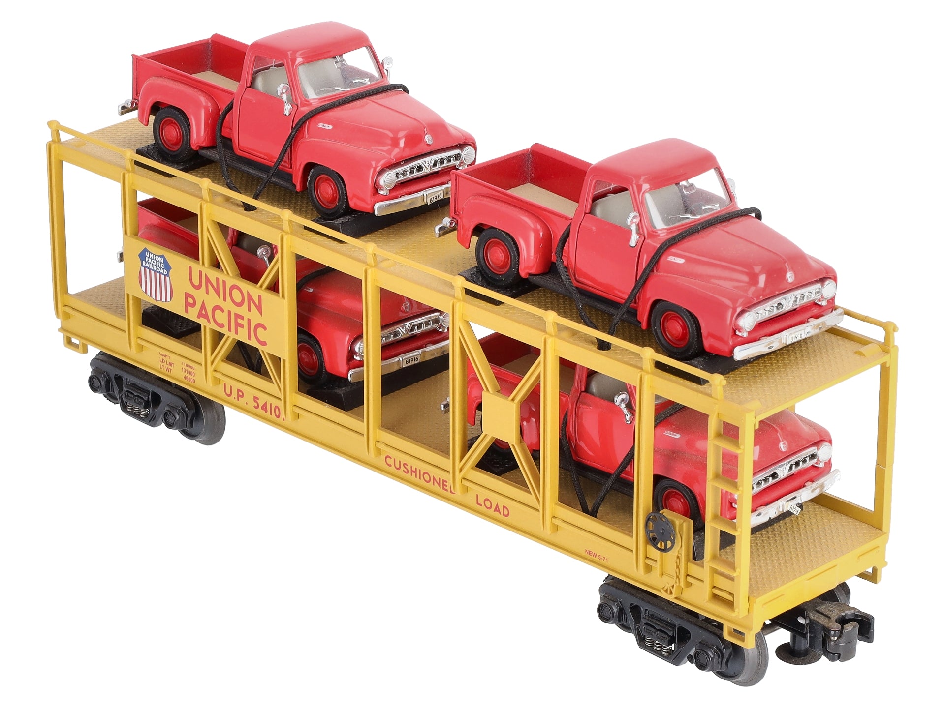 MTH 30-76065 O Union Pacific Auto Carrier Flat Car with ‘53 Ford Pickups #54101 LN/Box