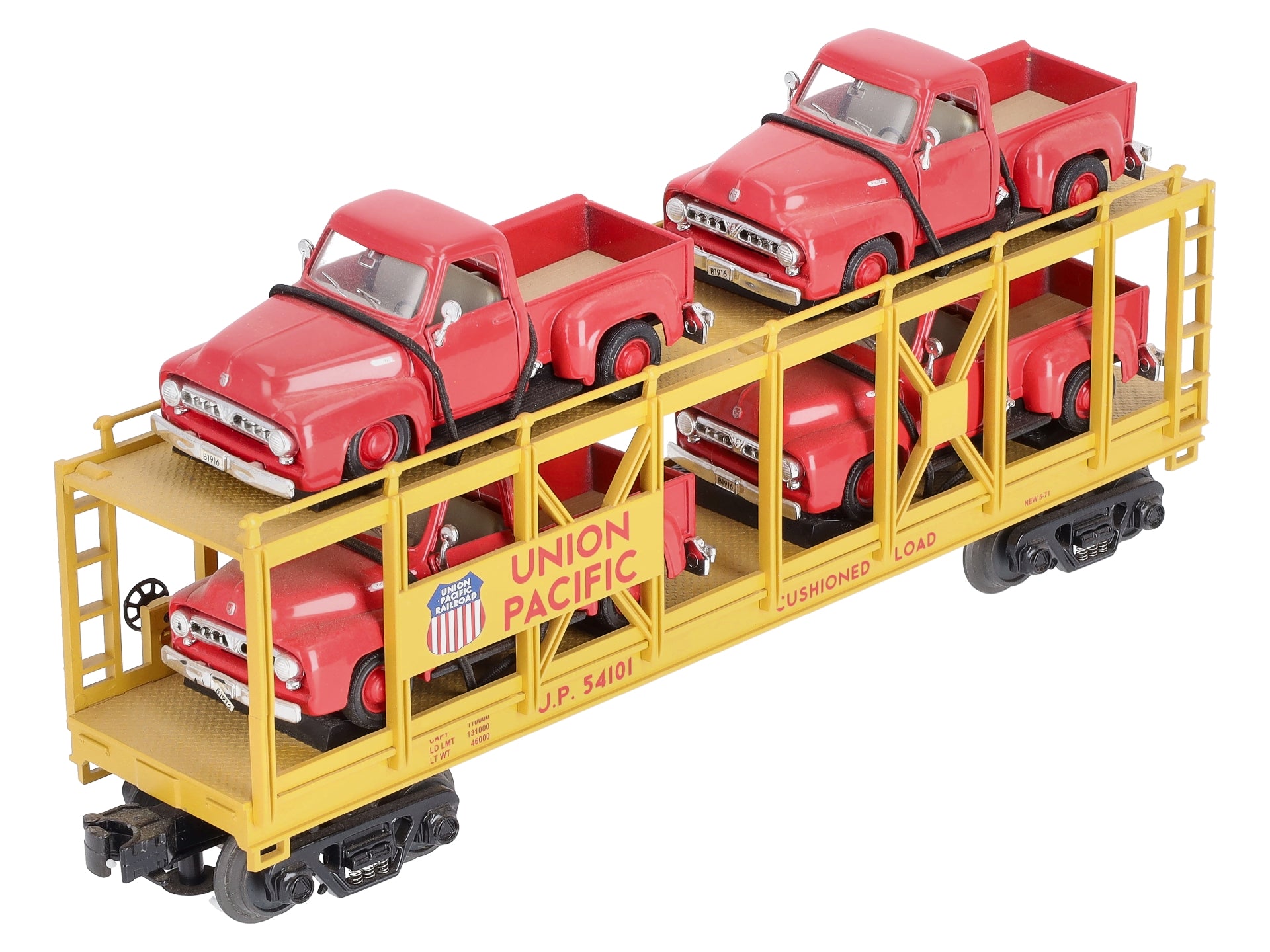 MTH 30-76065 O Union Pacific Auto Carrier Flat Car with ‘53 Ford Pickups #54101 LN/Box
