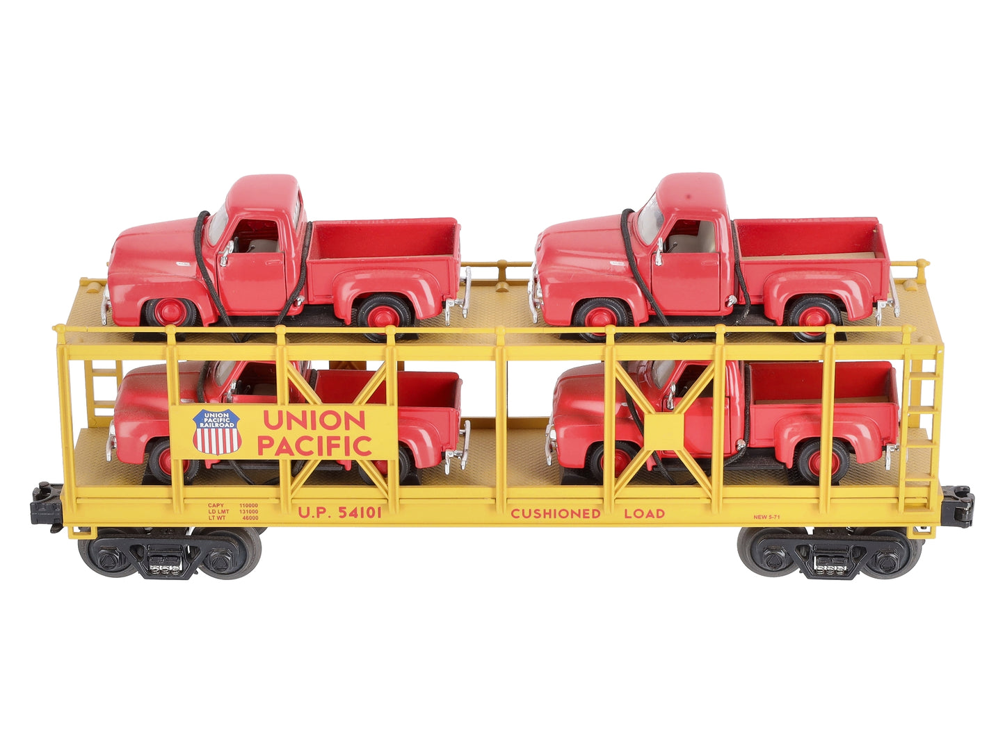 MTH 30-76065 O Union Pacific Auto Carrier Flat Car with ‘53 Ford Pickups #54101 LN/Box