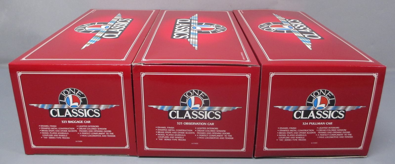 Lionel 6-13402 Standard Red Tinplate Passenger Cars #323, 324, 325 (Pack of 3) LN/Box