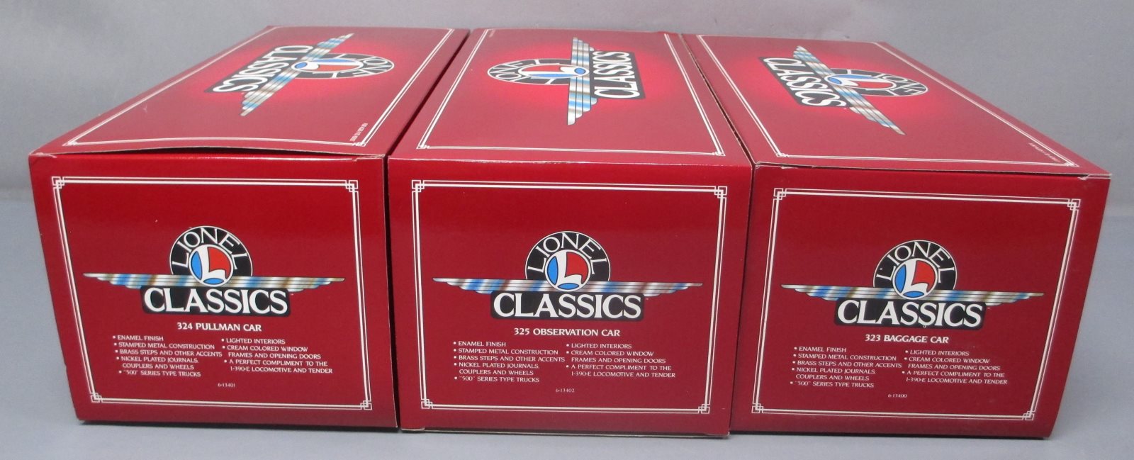 Lionel 6-13402 Standard Red Tinplate Passenger Cars #323, 324, 325 (Pack of 3) LN/Box