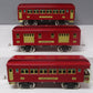 Lionel 6-13402 Standard Red Tinplate Passenger Cars #323, 324, 325 (Pack of 3) LN/Box