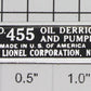 Lionel 455-52 #455 Oil Derrick Nameplate with Adhesive