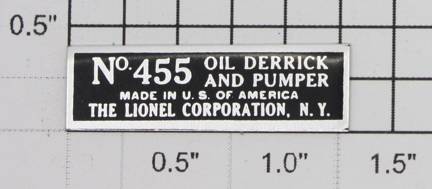 Lionel 455-52 #455 Oil Derrick Nameplate with Adhesive