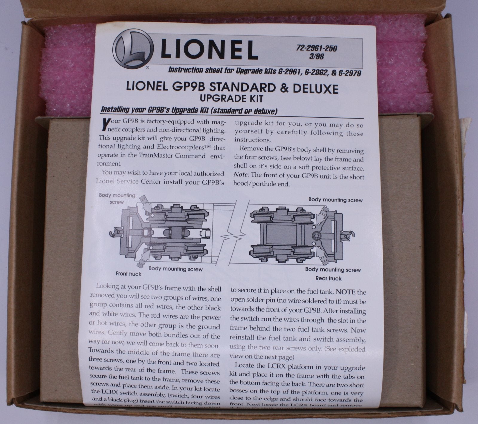 Lionel 22962 Deluxe GP-9 Dummy TMCC Upgrade Kit w Blk Truck Sides-Blowout!