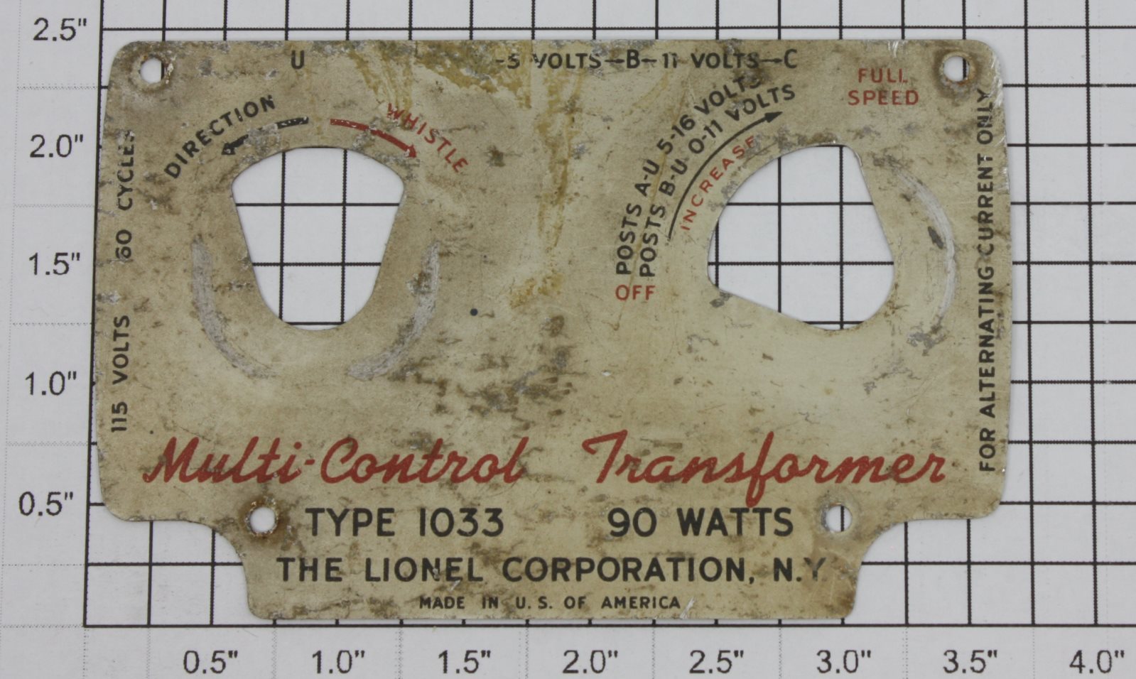 Lionel 1033-10 Metal Transformer Plate
