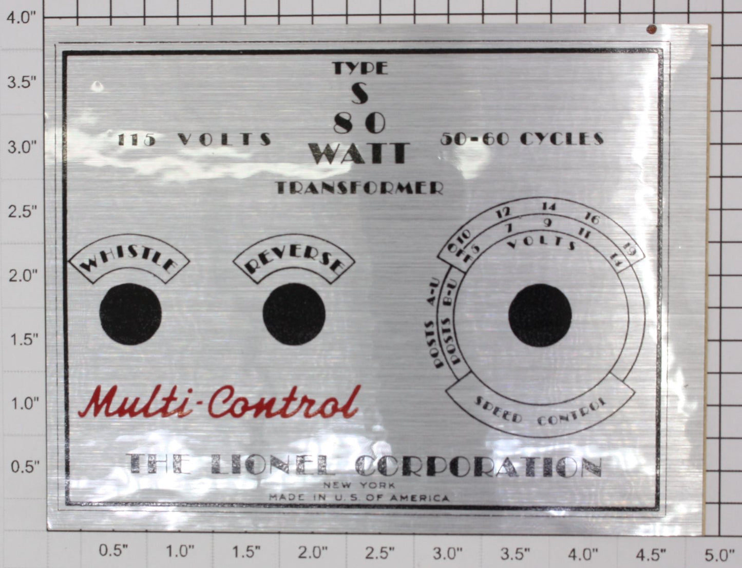 Lionel S-23 Type "S" 80 Watt Transformer Adhesive Nameplate Decal