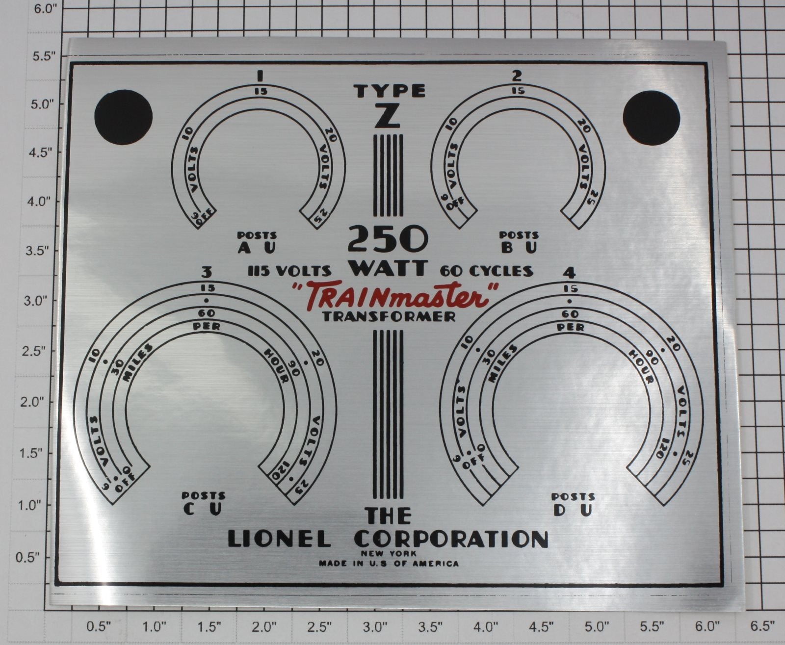 Lionel Z-9X Z 250 Watt Transformer Nameplate Sticker