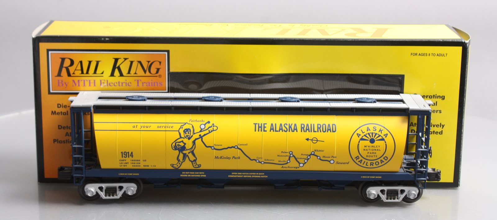MTH 30-75225 Alaska Railroad 4-Bay Cylindrical Hopper Car #1914 MT/Box
