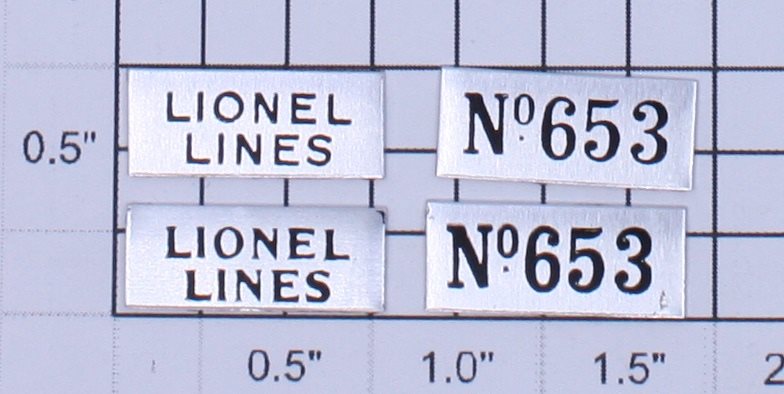 Lionel 653-PLT  Lionel Lines #653 Prewar Hopper Nameplate/Number Plate Set