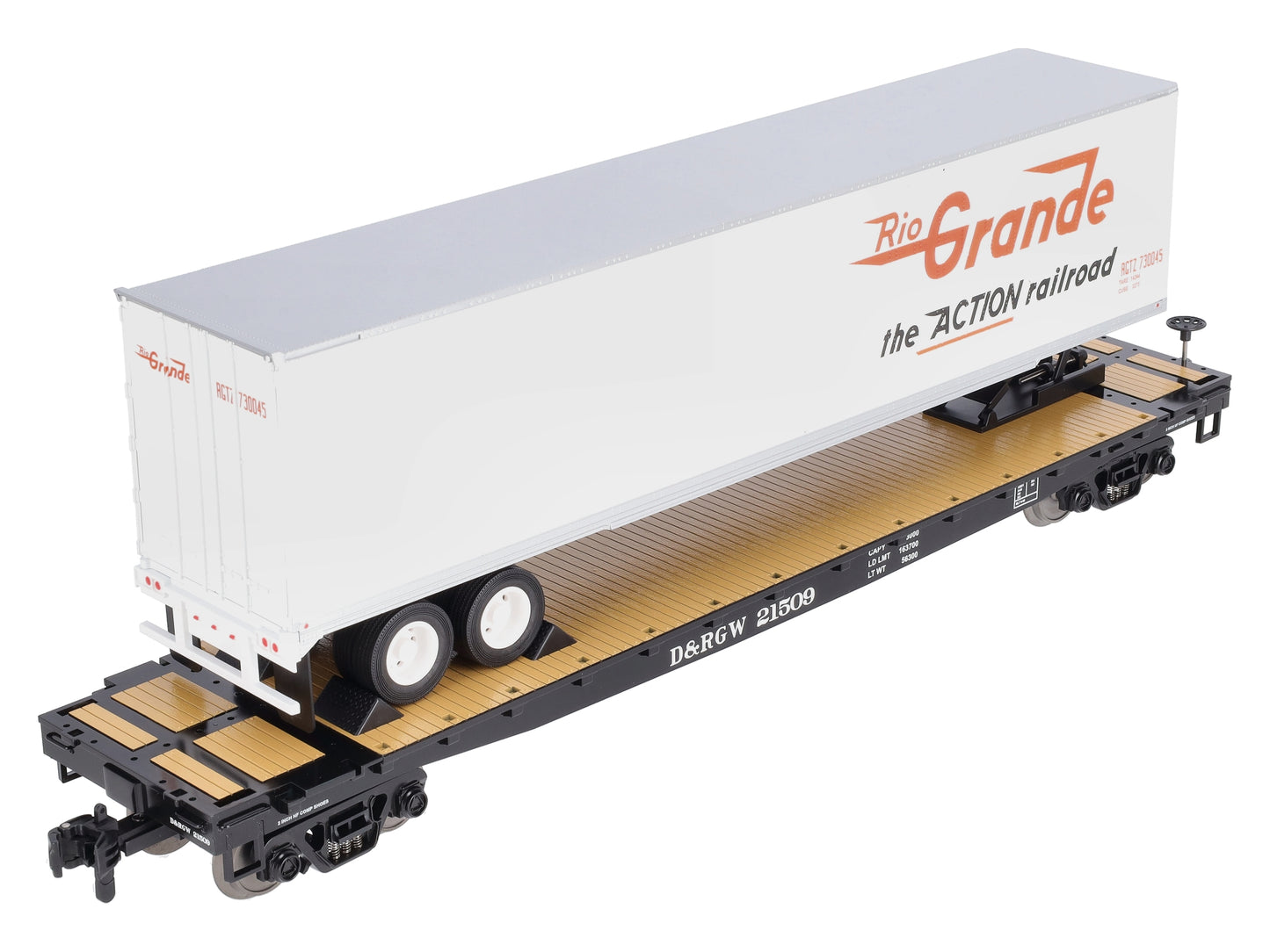MTH 70-76046 G Scale Denver & Rio Grande Western Flat Car with 45' Trailer