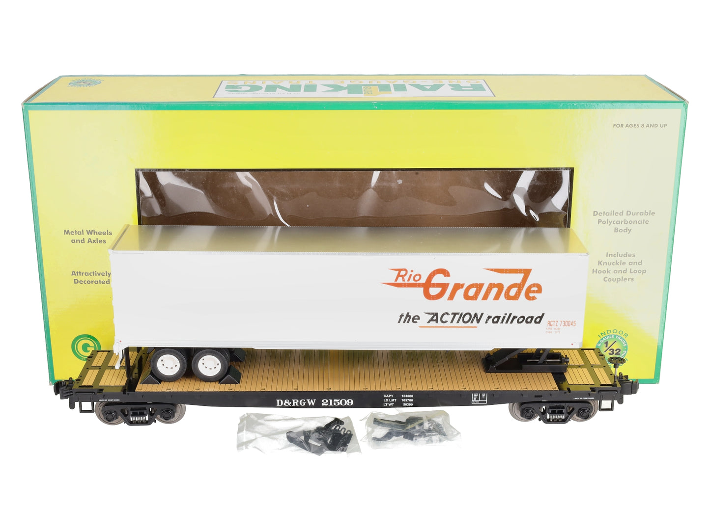 MTH 70-76046 G Scale Denver & Rio Grande Western Flat Car with 45' Trailer