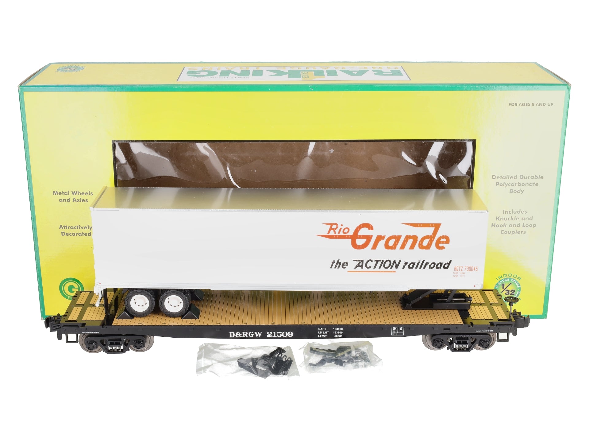 MTH 70-76046 G Scale Denver & Rio Grande Western Flat Car with 45' Trailer