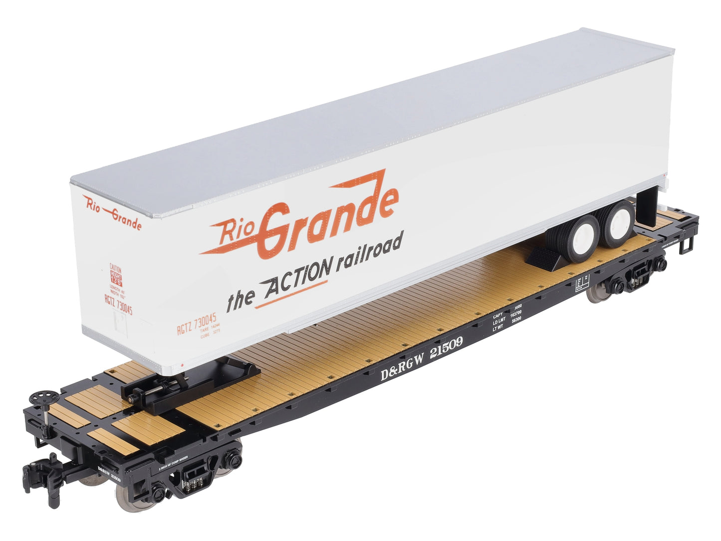 MTH 70-76046 G Scale Denver & Rio Grande Western Flat Car with 45' Trailer