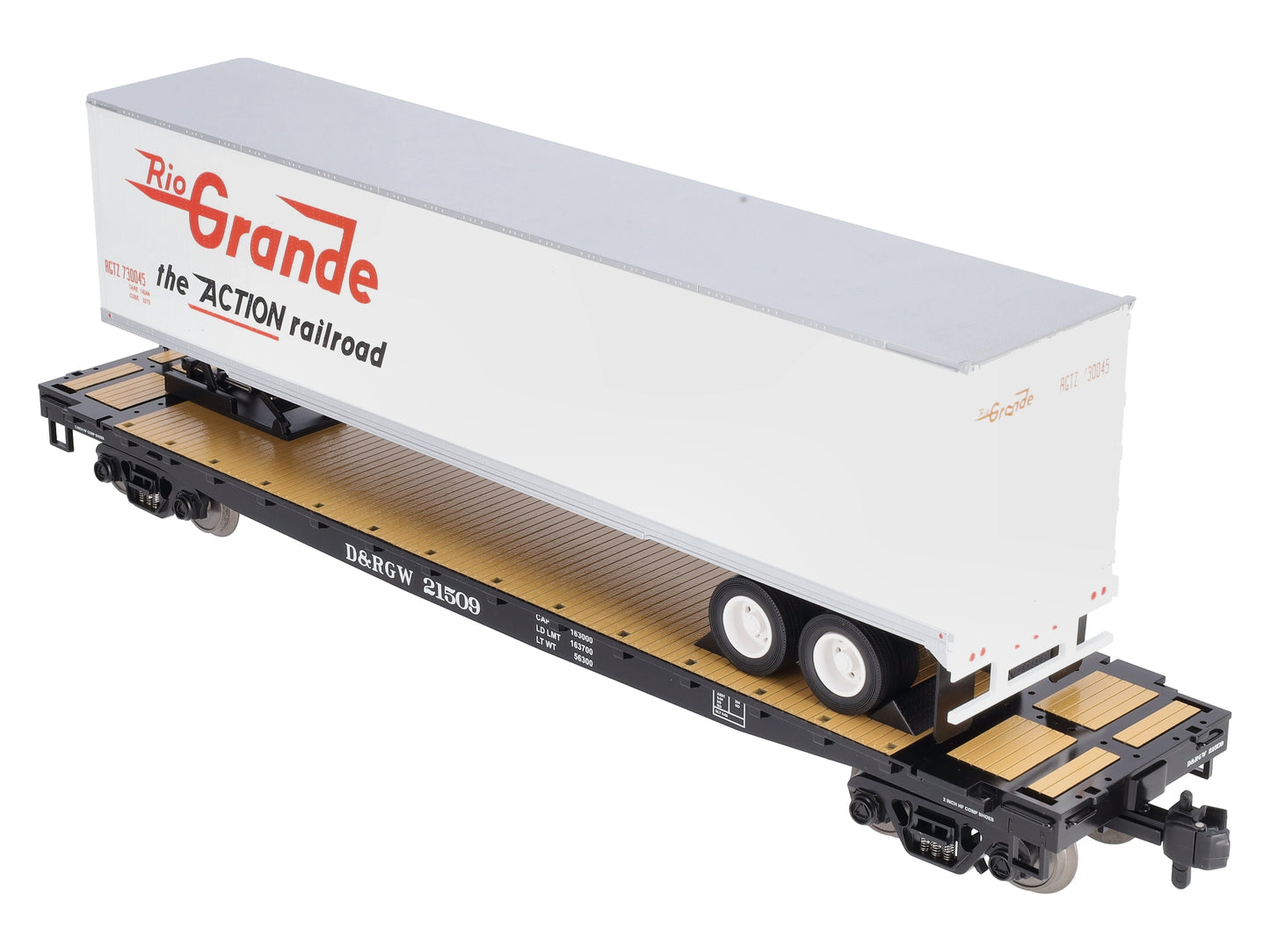 MTH 70-76046 G Scale Denver & Rio Grande Western Flat Car with 45' Trailer