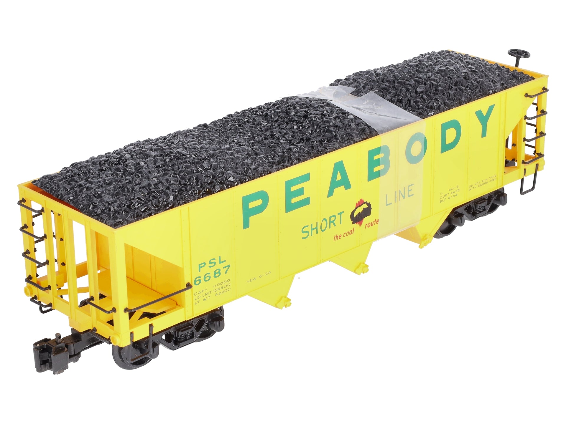 Bachmann 98229 G Scale Peabody 3-Bay Hopper w/ Coal Load #6687
