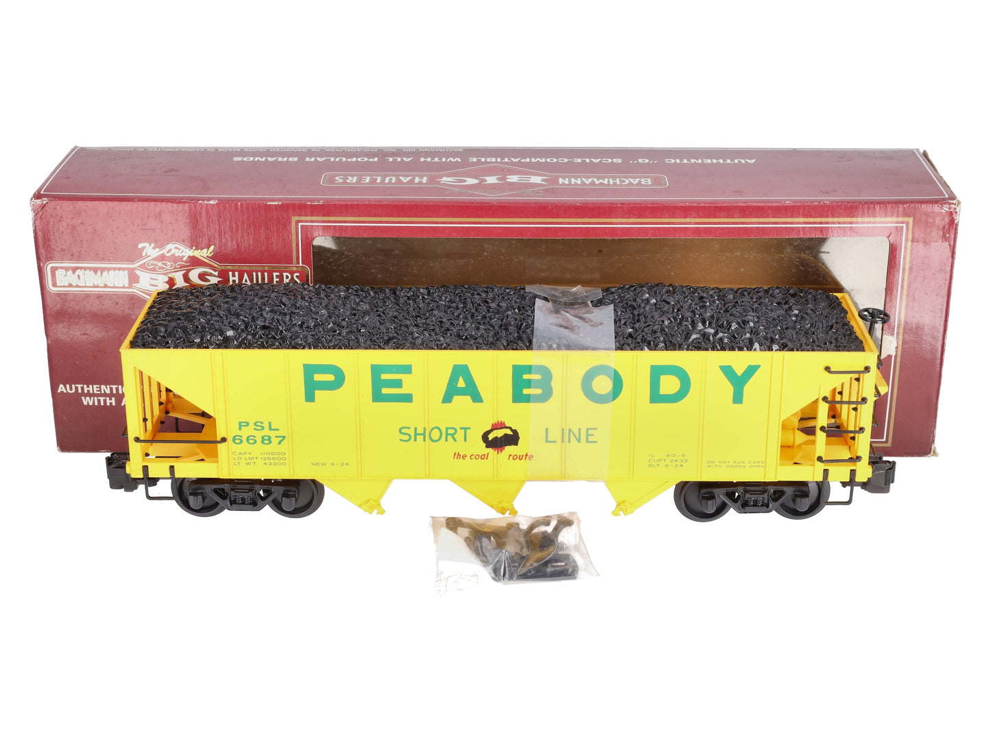 Bachmann 98229 G Scale Peabody 3-Bay Hopper w/ Coal Load #6687