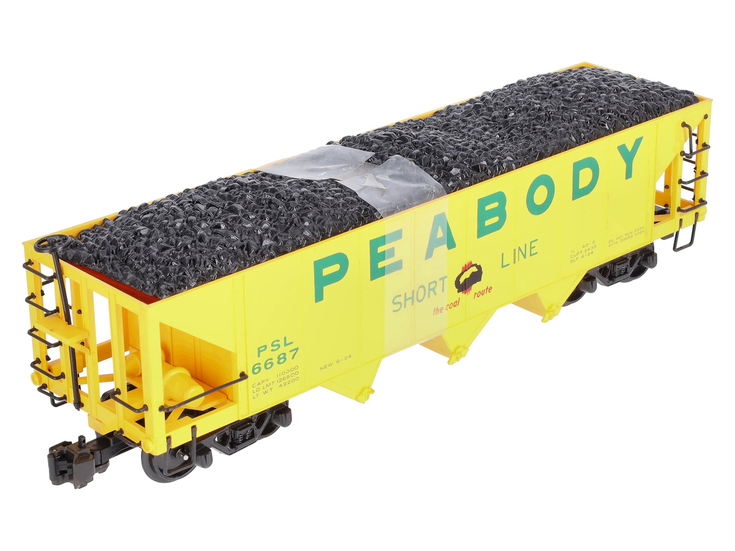 Bachmann 98229 G Scale Peabody 3-Bay Hopper w/ Coal Load #6687
